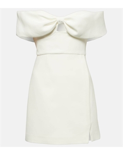 Мини-платье из крепа с открытыми плечами и бантовыми деталями, белый Self-portrait