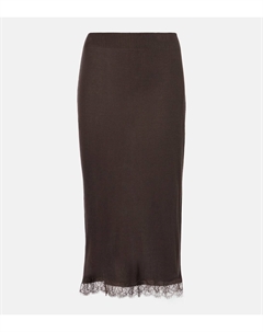 Юбка миди из смесового шелка с кружевной отделкой Indira, Dark Oak The row