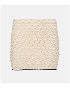 Юбка-мини из хлопка с ажурной вязкой и украшениями, кремовый Frame