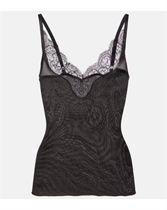 Шелковая майка с кружевной отделкой и ребристым плетением, Ebene Saint laurent