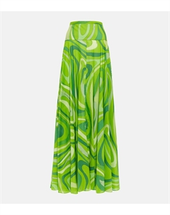 Мармо плиссированная хлопковая муслиновая юбка макси, Verde Pucci