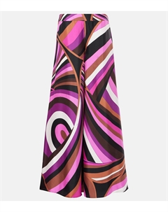 Ириде печатные шелковые брюки-палаццо, Fuxia / Marrone Pucci