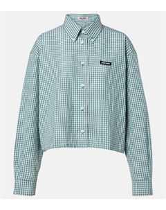 Клетчатая укороченная хлопковая рубашка, Smeraldo+Bianco Miu miu