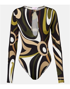 Мармо принтованный атласный боди, хаки Pucci
