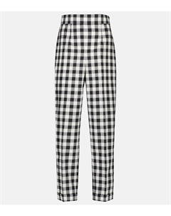 Хлопковые брюки с высокой посадкой в клетку, черный Miu miu