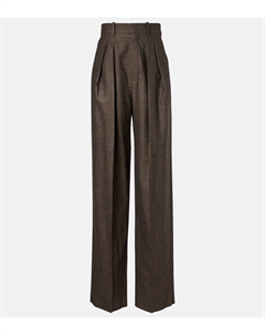 Широкие брюки из шерсти с рисунком «ёлочка», Marron Noir Saint laurent