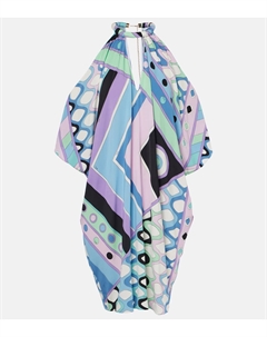 Вивара-принт сатиновый халат кафтан, Celeste/Bianco Pucci
