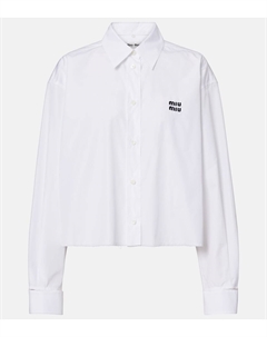 Короткая рубашка из хлопкового поплина, белый Miu miu