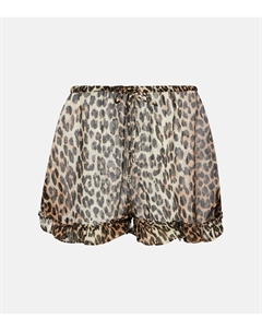 Шорты из шифона с леопардовым принтом и рюшами, Leopard Ganni