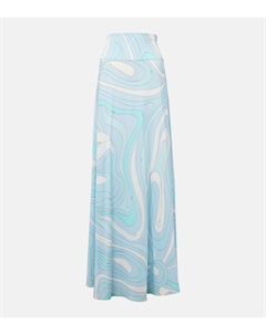 Мармо сатиновая джерси макси-юбка с завышенной талией, Aqua Marmo Pucci