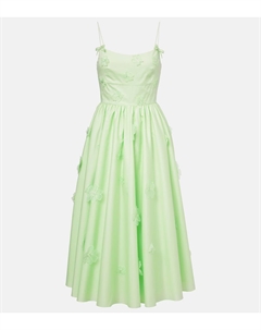 Хлопковое платье миди с цветочной аппликацией, зеленый Self-portrait