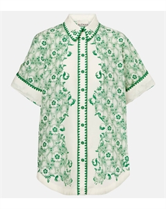 Оливковая рубашка из хлопка и шелка с принтом, оливковый Alemais