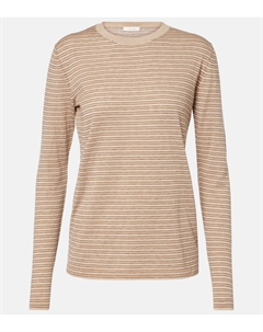 Джемпер из хлопка и кашемира в полоску Juhi, Beige / Light Beige Stripe The row