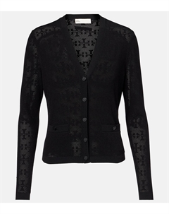 Кардиган с жаккардовым узором Monogram T, черный Tory burch