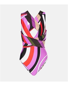 Купальник Iride с запахом на шее, Khaki/Fuxia Pucci