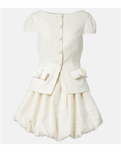 Мини-платье из букле с пайетками и бантом, кремовый Self-portrait