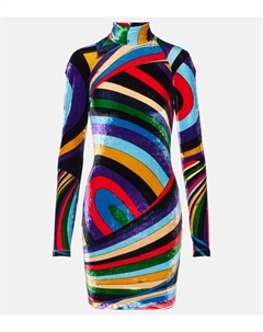 Иридевый бархатный мини-платье, Viol/Rosso Pucci