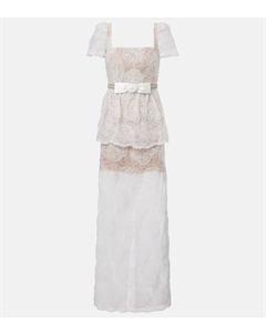 Макси-платье из тюля с кружевом и бантиками, белый Self-portrait