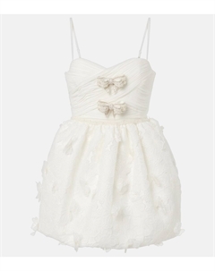 Свадебное мини-платье из плиссированного органзы и кружева, белый Self-portrait