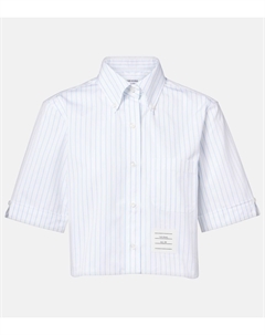 Приталенная укороченная рубашка из хлопкового поплина в тонкую полоску, светло-синий Thom browne
