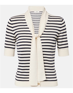 Морской свитер с полосками и воротником на завязках, Navy Multi Frame