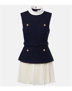 Мини-платье с поясом из букле и шифона, темно-синий Self-portrait