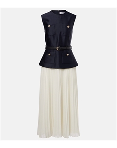 Миди-платье из плиссированного тафты с поясом, синий Self-portrait