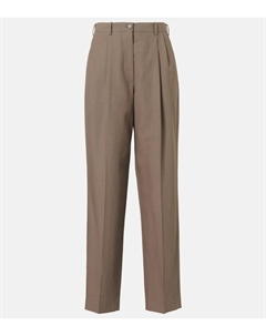 Брюки прямого кроя из шерсти и шелка Bryce, Flax/Brown The row