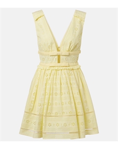 Хлопковое мини-платье с вышивкой ришелье, желтый Self-portrait