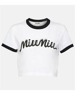 Полосатый укороченный хлопковый кардиган, Bianco+Nero Miu miu