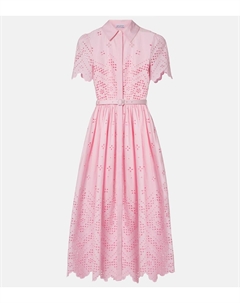 Хлопковое миди-платье с вышивкой ришелье, розовый Self-portrait