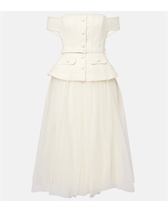 Свадебное платье миди с пышной юбкой, пайетками и бантом, кремовый Self-portrait