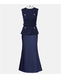 Миди-платье из букле и атласа, синий Self-portrait