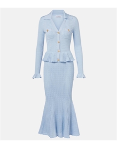 Платье миди с плетеным узором и пеплумом, светло-синий Self-portrait