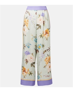 Цветочные брюки-палаццо из твила, синий Self-portrait