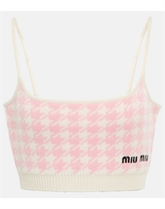 Кашемировый укороченный топ в клетку «гусиная лапка», Bianco Rosa Miu miu
