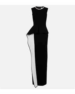 Украшенное атласное креповое платье с баской, Monochrome Roland mouret