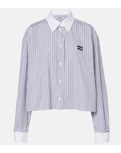 Полосатая хлопковая поплиновая рубашка, Bianco+Cacao Miu miu