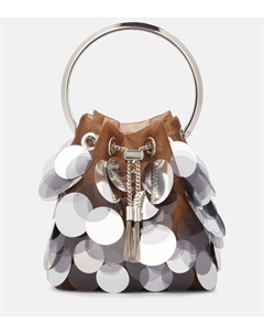 Блестящая сетчатая сумка-ведро Bon Bon, Biscuit/Silver Jimmy choo