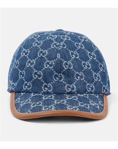 GG Canvas бейсболка из денима с кожаными деталями, Denim Azure + Sundial Gucci