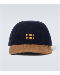 Бейсболка из денима и вельвета с логотипом, Blu Miu miu