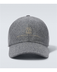 Бейсболка из фланели с логотипом, 100% шерсть, Grigio Medio + Brown Brunello cucinelli