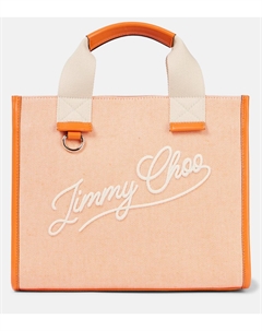 Сумка-шоппер из ткани с кожаными деталями и логотипом, MANDARIN/MANDARIN/LATTE Jimmy choo