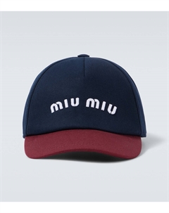 Бейсболка из хлопкового дрилла с логотипом, Blue/Bordeaux Miu miu
