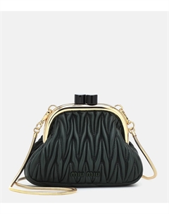 Кожаный клатч Miu Belle Mini с эффектом матрасного стежка, Smeraldo Miu miu