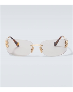 Овальные солнцезащитные очки Logo, Gold Grey Miu miu