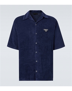 Хлопковая махровая рубашка для боулинга, синий Prada