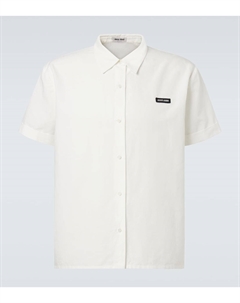 Хлопковая и льняная поплиновая рубашка, белый Miu miu