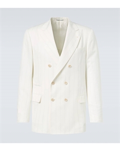 Пиджак из шерсти и хлопка в тонкую полоску, белый Brunello cucinelli