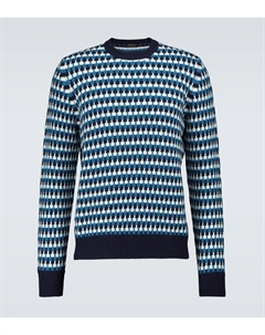 Шерстяной и кашемировый жаккардовый свитер, синий Prada